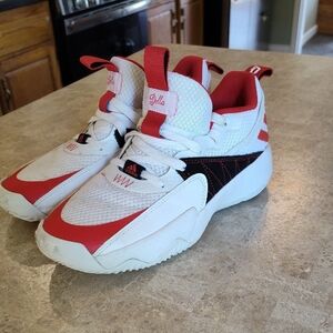 Adidas Red and White High-Top Sneakers